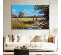 Framed Canvas Wall Art Daisy Cottage on the Farm 120x80cm Modern Artwork 3D Print Pictures with Hook, Whimsical Walls Prints Decoration for Living Room Bedroom Kids Room