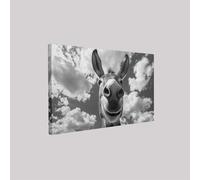 Framed Canvas Wall Art donkey animal 60 x 40 cm Waterproof Modern Grey Print with Hooks Ready to Hang Decoration for Living Room Bedroom