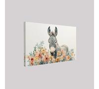 Framed Canvas Wall Art Donkey Flowers 30 x 20 cm Waterproof Modern Watercolor Style Print with Hooks Ready to Hang Decoration for Living Room Bedroom