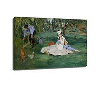 Framed Canvas Wall Art Edward Manet the Monet family in the garden at Argenteuil Famous Paintings Picture Home Decoration 40x60cm Innerframe