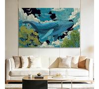 Framed Canvas Wall Art, Fantasy Sailing Clouds Whale Surreal Pictures for Bedroom Hallway Dining Decor - Poster Prints Wall Art Canvas Painting - 70x50 cm