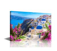 Framed Canvas Wall Art for Living Room, Santorini island, Greece Pictures Print on Canvas for Bedroom Living Room Wall Decoration, Stretched Framed Ready to Hang, 24" Wx16 H