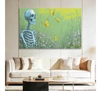 Framed Canvas Wall Art Garden Animals Butterflies Skulls, Waterproof Canvas Prints Pastoral Wall Decoration for Bedroom Living Room Kitchen Home Decor 120 x 60 cm