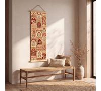 Framed Canvas Wall Art Indian Elephant Textile Canvas Wall Art 25x75 cm | Boho Block Print Pictures for Bedroom Walls Traditional Botanical Panels Artwork for Living Room Hallway and Stairs