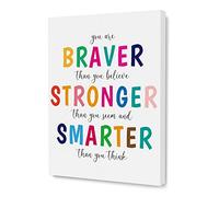 Framed Canvas Wall Art Inspirational Quotes, Braver Stronger Smarter, Inspirational Artwork Wall Decor, 12 x 15 inches Painting Decor for Kids Room Playroom Therapy Counseling Office - 050