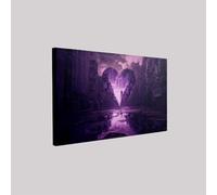 Framed Canvas Wall Art Love City Architecture 60 x 40 cm Waterproof Modern Purple Print with Hooks Ready to Hang Decoration for Living Room Bedroom