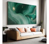 Framed Canvas Wall Art Marble Green Texture 90x60cm Modern Wall Canvas Picture, 3D Printed Artwork for Living Room Bedroom Hallway and Home Wall Decor with Hooks