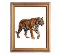 Framed Canvas Wall Art Minimalist Majestic Bengal Tiger Orange and Black Animal Canvas Print Poster Gold Frame Wall Decor for Living Room Exotic Wildlife Art, Nature Decor - Inch 12x16
