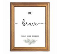 Framed Canvas Wall Art Minimalist Nordic Pine Branch and Brave Text Black Sage Green Canvas Print Poster Gold Frame Wall Decor for Living Room Office Modern Art, Inspiring Decor - Inch 16x20