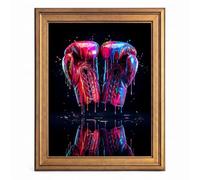 Framed Canvas Wall Art Modern Boxing Gloves Art Neon Paint Splatter Canvas Print Poster Gold Frame Wall Decor for Home Gym Sports Decor, Energetic Art - Inch 12x16