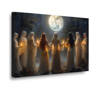 Framed Canvas Wall Art Moon Calling Magic Witchy Ritual Mythical Wall Art Vintage Witch Print Neutral Wicca Rustic Print Oil Painting 20x30in Wood Framed
