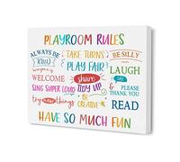 Framed Canvas Wall Art, Playroom Rules Colorful Quotes Sign Nursery Decorations, 12 x 15 inches Boy Girl Bedroom Playroom School Art Kids for Nursery Playroom Decoration - Wallart-034