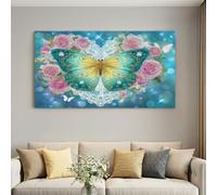 Framed Canvas Wall Art Poster for Home Decor Modern Bathroom Office Wall Decor Paintings Animal Blue Green Butterfly Floral Rose Pictures Artwork Print Home Decor 120L x 80W cm