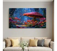 Framed Canvas Wall Art Poster for Home Decor Modern Bathroom Office Wall Decor Paintings Fantasy Floral 3D Red Mushroom Pictures Artwork Print Home Decor 120L x 60W cm