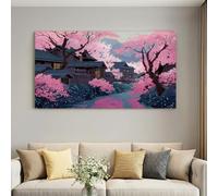 Framed Canvas Wall Art Poster for Home Decor Modern Bathroom Office Wall Decor Paintings Modern Architecture Floral Cherry Blossoms Pictures Artwork Print Home Decor 90L x 60W cm