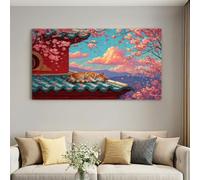 Framed Canvas Wall Art Poster for Home Decor Modern Bathroom Office Wall Decor Paintings Natural Architecture Animal Cat Pictures Artwork Print Home Decor 90L x 60W cm
