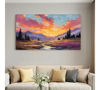 Framed Canvas Wall Art Poster for Home Decor Modern Bathroom Office Wall Decor Paintings Natural Landscape Sunset in Mountains Pictures Artwork Print Home Decor 120L x 60W cm