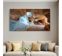 Framed Canvas Wall Art Poster for Home Decor Modern Bathroom Office Wall Decor Paintings Wonderful Spectacular Blue Icicles Pictures Artwork Print Home Decor 140L x 70W cm
