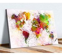 FRAMED CANVAS WALL ART PRINT ARTWORK WARM ABSTRACT WORLD MAP PAINT SPLATTER (24in x 16in / 60cm x 40cm)