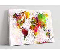FRAMED CANVAS WALL ART PRINT ARTWORK WARM ABSTRACT WORLD MAP PAINT SPLATTER (30in x 20in / 76cm x 50cm)