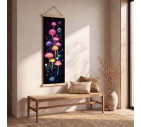 Framed Canvas Wall Art Psychedelic Mushroom Canvas Wall Art 25x75 cm Neon Plants Pictures for Bedroom Walls Fantasy Bubbles Artwork for Living Room Hallway and Stairs Ready to Hang