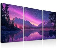 Framed Canvas Wall Art Purple, Set of 3 Starry Sky Wall Art for Living Room, Waterproof Artwork with Hooks, Framed Pictures for Living Room, Bedroom, Modern Print for Home Decor, 16x20Inch, -2206
