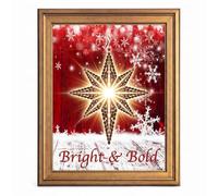 Framed Canvas Wall Art Rustic Star of Bethlehem Coffee Beans Red Wood Grain Canvas Print Poster Gold Frame Wall Decor for Kitchen Dining Room Holiday Art, Festive Print - Inch 12x16