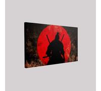 Framed Canvas Wall Art Samurai Manga 30 x 20 cm Waterproof Modern Red Moon Print with Hooks Ready to Hang Decoration for Living Room Bedroom