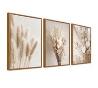 Framed Canvas Wall Art Set of 3 Boho Beige Pampas Grass Painting Prints for Wall Poster Nordic Flower Sage Dried Grass Plants Pictures for Living Room Bedroom Hallway 30x40cm x3pcs (No Acrylic Glass)