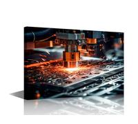 Framed Canvas Wall Art Sparks Fly out Machine Head for Metal Processing Laser Metal on Metallurgical Plant Pictures Print On Canvas Wall Art for Living Room Wall Decoration, Ready to Hang 36x24 in