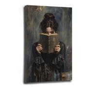 Framed Canvas Wall Art Victorian Woman Reading Bookish Wall Art Print Dark Academia Decor Librariancore Poster Moody Reading Nook Painting Book Lover Gift 20x30in Wood Framed