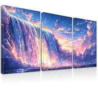 Framed Canvas Wall Art Waterfall, Set of 3 Landscape Wall Art for Living Room, Waterproof Artwork with Hooks, Framed Pictures for Living Room, Bedroom, Modern Print for Home Decor, 12x16Inch, -1848