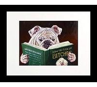 FRAMED Casonava - Dog Reading How to Pickup Bitches by Lucia Heffernan 14x11 Bulldog Pug Art Print Poster Humor
