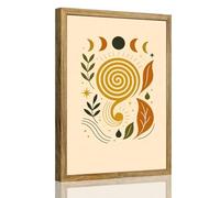 Framed Celestial Sun Moon Phases Poster Canvas Print Art Boho Style Wall Decor Stunning Art Print for Living Room Bedroom Apartment Decoration (Wood Framed,12" Lx18 W)