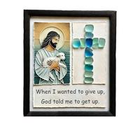 Framed Christian Artwork In Of The Sea - Jesus Prayer Image For Church | Religious Decor In The Sea | 7.87x9.84 Inch Jesus Prayer Picture | Crucifix Design
