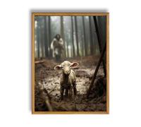 Framed Christian decor Jesus and Lamb Canvas Wall Art Jesus Running After Lost Lamb Picture Canvas Print Decor Christian wall art 14 X 18 Inch A-334