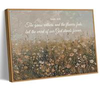 Framed Christian Floral Scripture Canvas Wall Art Wildflower Meadow Bible Verse Wall Decor Picture Isaiah Religious Faith Art Poster Print for Living Room Bedroom Decoration 8x10in