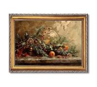 Framed Christmas Still Life Poster Canvas Print Art, Vintage Painting, Pictures, Wall Decor, Elegant Christmas Decoration for Living Room, Bedroom, Home Decor,Art Print. (Retro Framed,24L x36W)