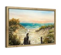 Framed Coastal Beach Wall Art for Living Room Sunset Seagull Ocean Waves Landscape Canvas Prints Calming Seascape Landscape Wall Pictures Vintage Seaside Scenery Painting for Bedroom Bathroom 30x40cm