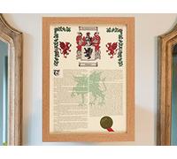 Framed Coat of Arms Print - Surname History Scroll - A3 Parchment - Simple Oak Frame - Personalised Gift