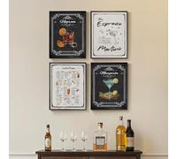 Framed Cocktail Wall Art for Bar Decor, Set of 4 Bar Themed Black and White Canvas Prints Paintings Artwork for Walls, Mixology Drinks Pictures for Apartment, Home Bar, Dining Room Wall Decoration