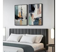 Framed Colorful Abstract Wall Art for Bedroom, Set of 2 Modern Canvas Prints Paintings Artwork for Walls, Bright Blue Green Multicolor Pictures for Living Room, Dining Room, Bathroom Wall Decor 16x24
