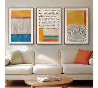 Framed Colorful Abstract Wall Art for Living Room, Large 3 Piece Mid-century Modern Canvas Prints Artwork for Walls, Bright Yellow Block Lines Paintings for Hallway Bedroom Wall Decor, 20x30 Inch