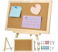 Framed Cork Bulletin Board Double Sided Wooden with Bracket | White Cork Surface, Smooth Polished Finish, Adjustable Metal Support, for Desk Notes, Photos, Menus