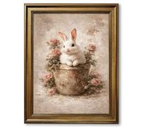 Framed Cute Bunny with Roses Poster Canvas Wall Art for Spring Easter Decoration Vintage Farmhouse Art Print Paintings Pictures Wall Decor Living Room Bedroom Apartment (Retro Framed,12L X16W)