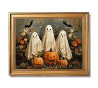 Framed Cute Ghosts and Pumpkins Poster Canvas Print Art, Vintage Rustic Wall Art, Painting, Wall Decor, Art Print, Whimsical Home Decor for Living Room Bedroom (Retro Framed,24L X36W)