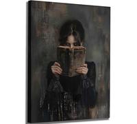 Framed Dark Academia Canvas Wall Art Gothic Victorian Woman Reading Magic Book Poster Print Dark Moody College Girl Painting Picture Wall Decor for Library Corner Bedroom Dorm Living Room 12x16 Inch