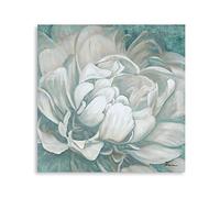 Framed Dark Teal, White & Gray Flower Wall Art: 24 x 24 in Teal Colored Canvas Decor for Bathroom, Bedroom & Living Room, Stylish Floral Pictures for Home Decorations