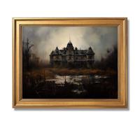 Framed Dark Victorian Mansion Poster Canvas Print Art, Vintage Gothic Wall Decor, Stunning Painting, Wall Art, Pictures, Art Print for Living Room Office Home Decor (Retro Framed,16L X24W)