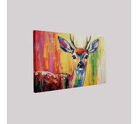 Framed Deer Color Oil Painting Canvas Prints 70 x 50 cm Graffiti Poster Artwork Ready to Hang Wall Decoration for Living Room Bedroom Home